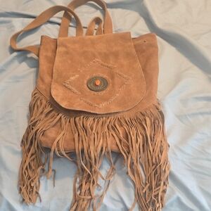 Bohemian Tan Fringed Women's Backpack